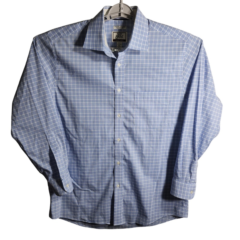 Jos A Bank Mens Blue Plaid Dress Shirt Tailored Fit Stretch Non Iron Size‎ 16 33